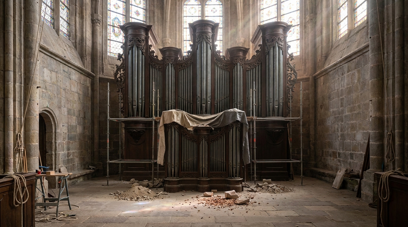 à vire normandie, l'orgue historique d'une église, endommagé par une chute de pierre, recherche 39 000 € pour être restauré et retrouver toute sa splendeur.