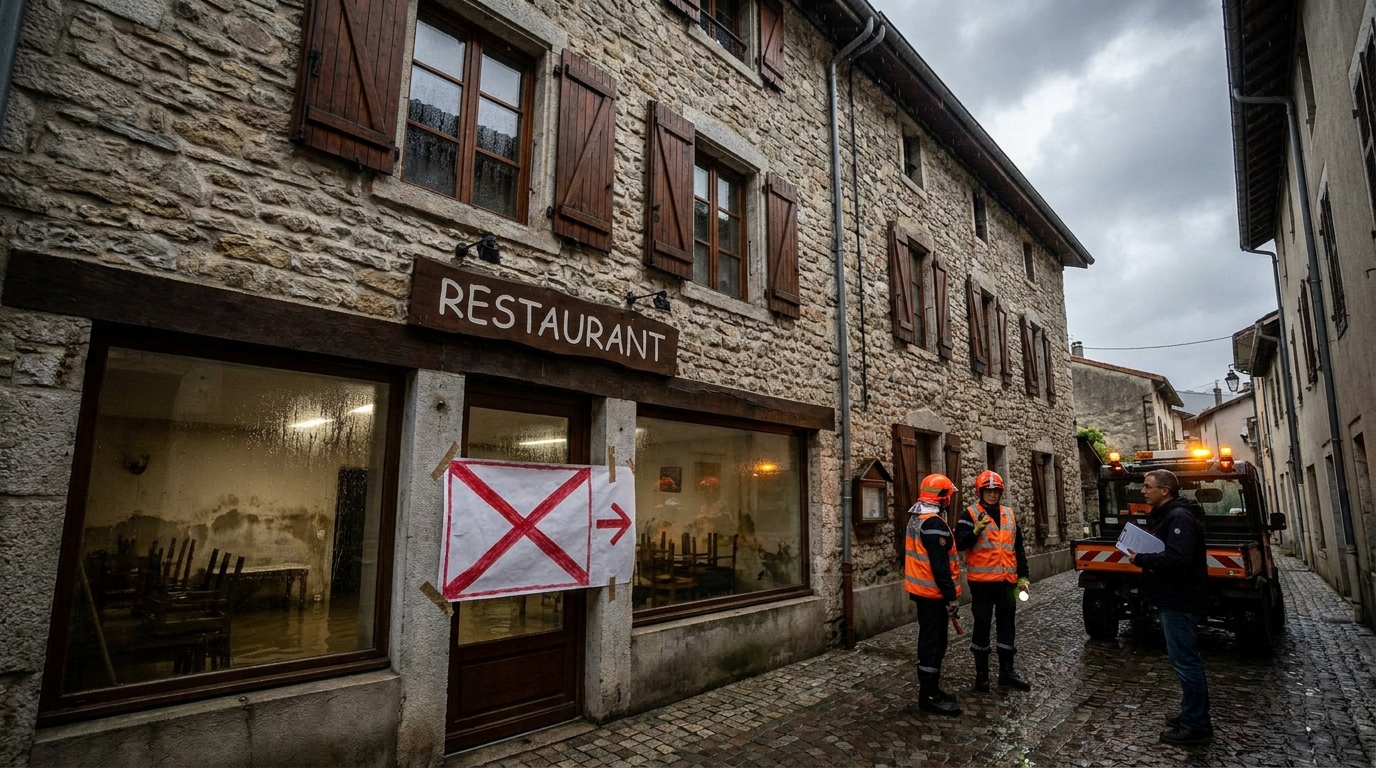 isère : fermeture immédiate d’un restaurant après la découverte d’une cave inondée. cet établissement fait face à des mesures sanitaires strictes afin d'assurer la sécurité des clients et du personnel.