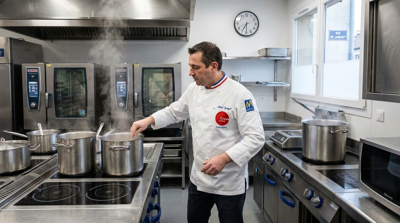 à longwy, albert spiegel, chef du restaurant du crous, prépare avec passion près de 800 repas quotidiens, alliant qualité et dévouement pour les étudiants.