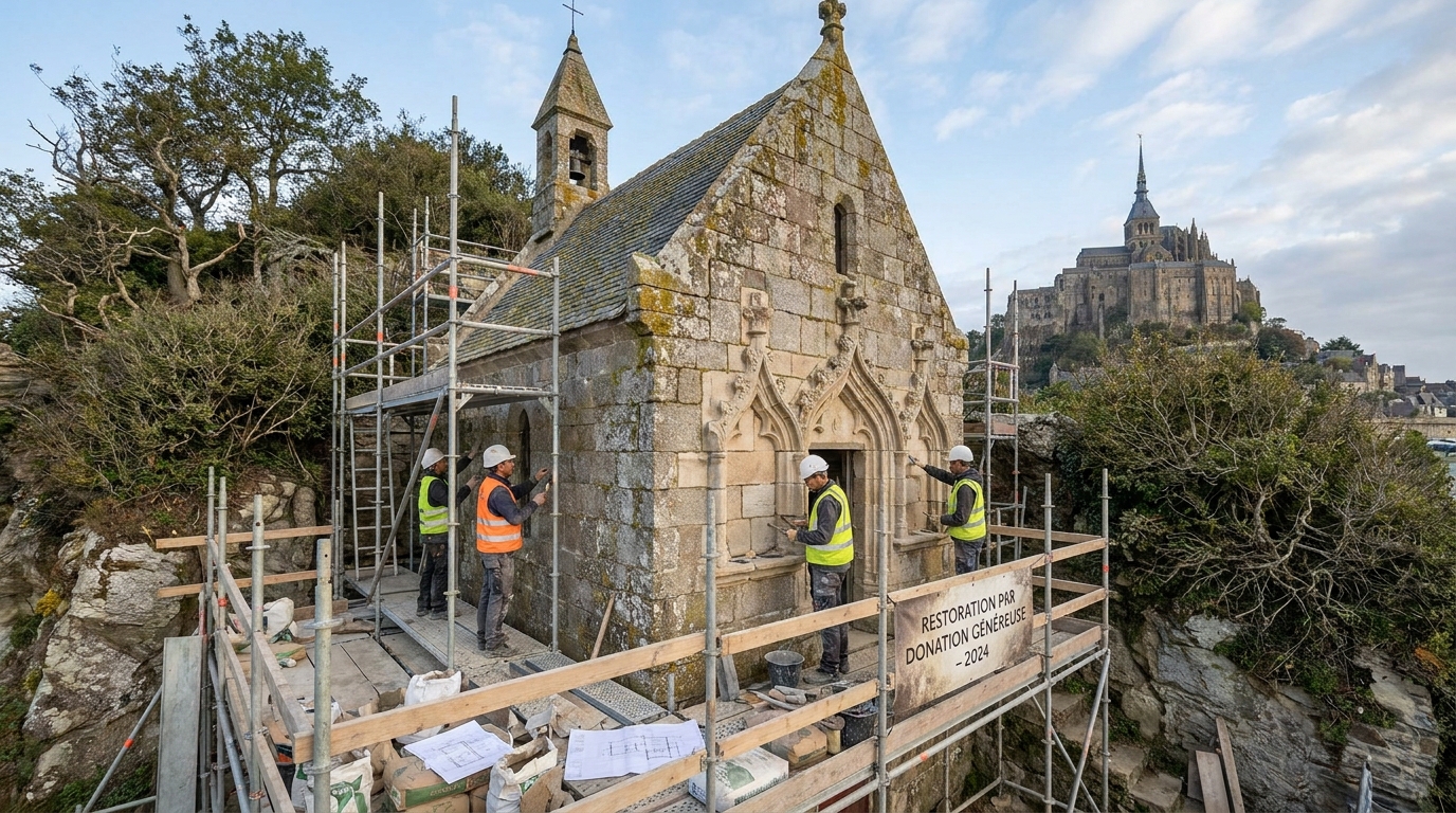 un don généreux de 18 000 € soutient la restauration de la chapelle saint-aubert au mont-saint-michel, préservant ce patrimoine historique unique.