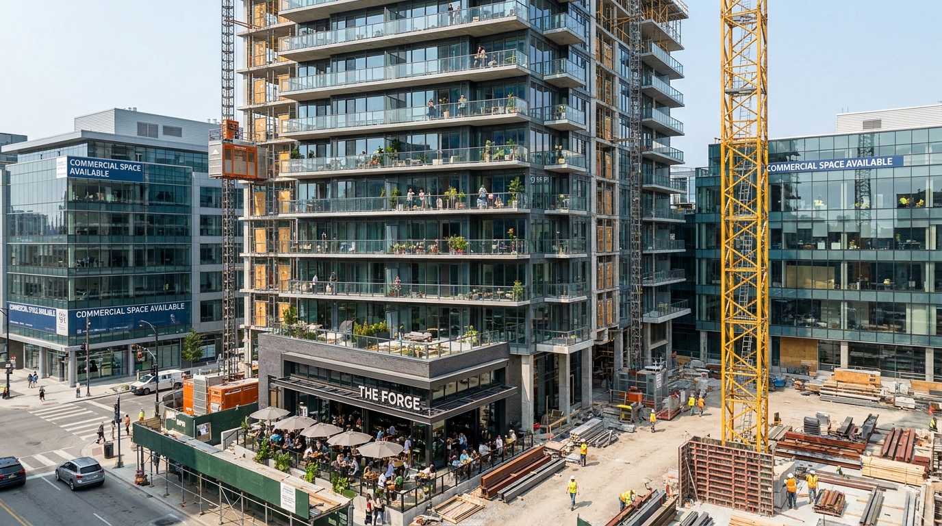 découvrez ce nouveau projet d'envergure comprenant 190 logements répartis sur dix-sept étages, un restaurant moderne et 5 000 m² de bureaux en pleine construction, alliant confort et fonctionnalité au cœur de la ville.