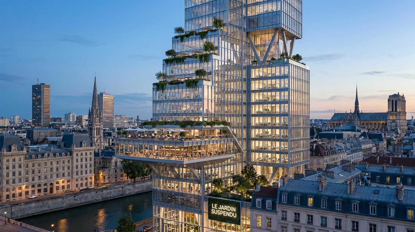 découvrez un ambitieux projet immobilier comprenant 190 logements répartis sur dix-sept étages, un restaurant moderne et 5 000 m² de bureaux en cours de construction, alliant confort et fonctionnalité.