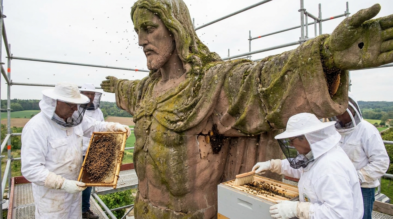 découvrez comment 40 000 abeilles ont été sauvées de manière surprenante lors de la restauration d'une statue du christ en allemagne, un acte mêlant protection de la nature et patrimoine.