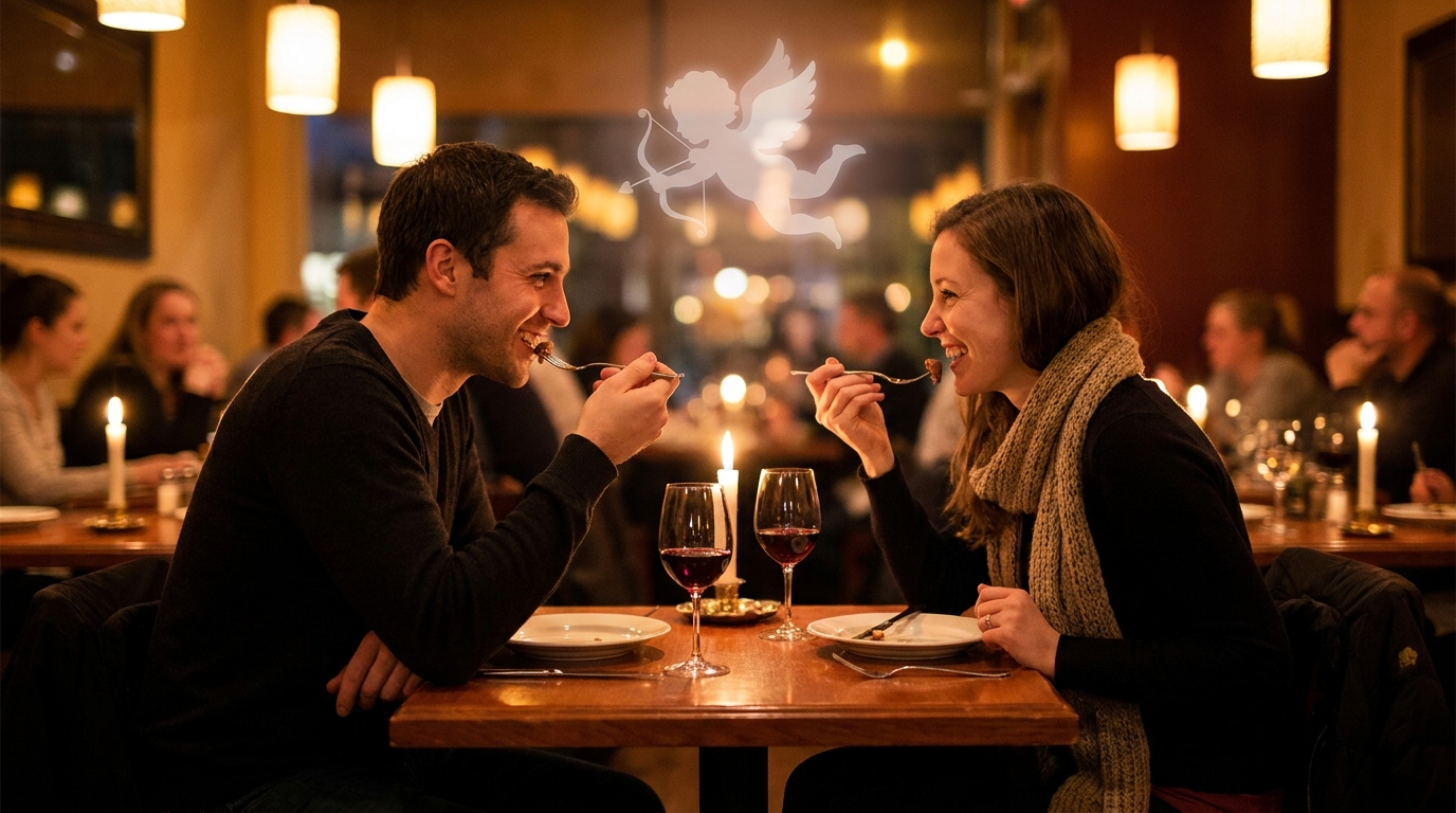 découvrez 'amour à la première bouchée' sur tf1+, une émission où cupidon opère dans l'ambiance chaleureuse des restaurants. romance, saveurs et émotions au rendez-vous !