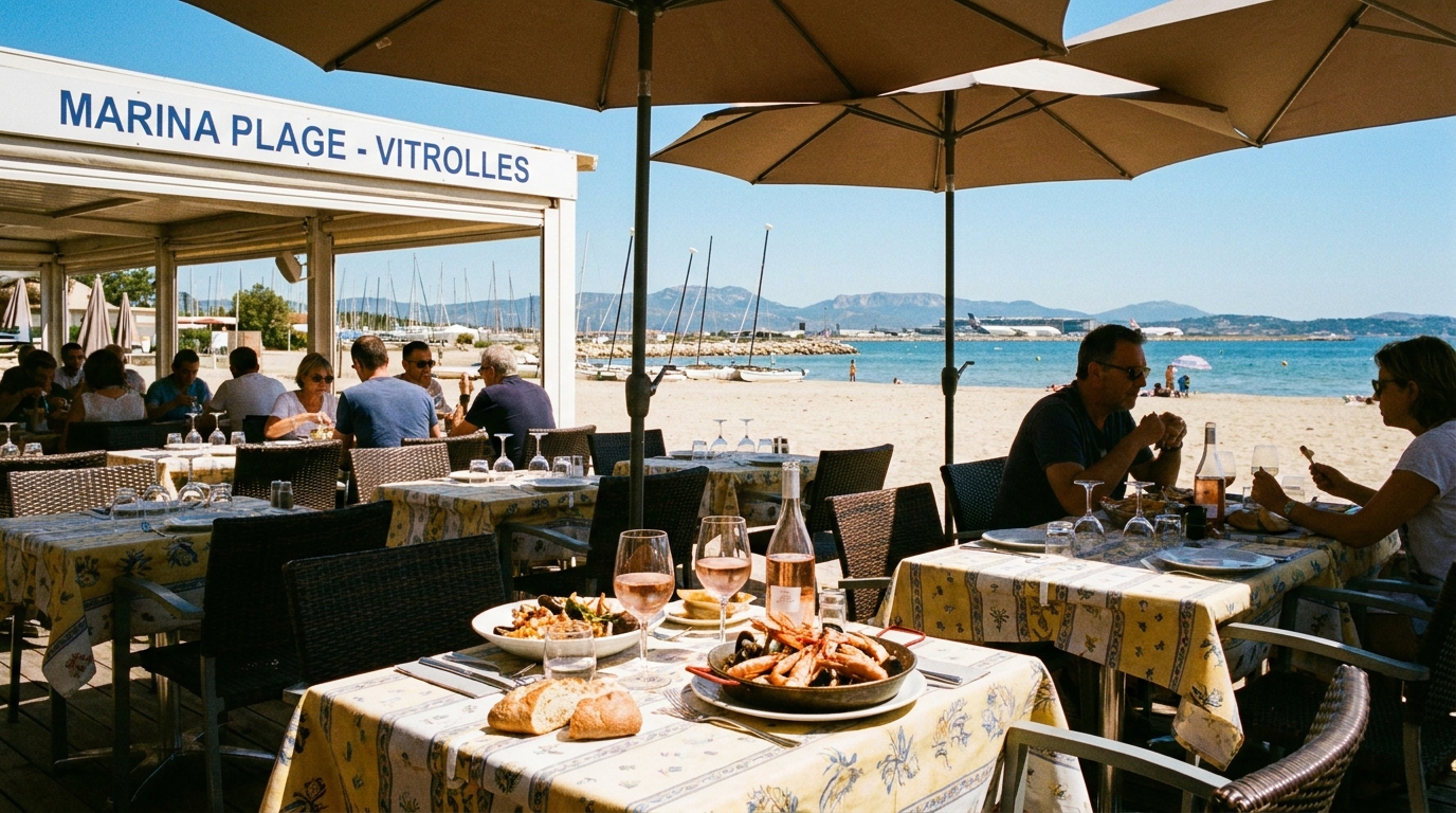 découvrez marina plage à vitrolles, un lieu convivial où vous pouvez déguster des repas gourmands du petit-déjeuner au dîner, dans une ambiance chaleureuse et accueillante.