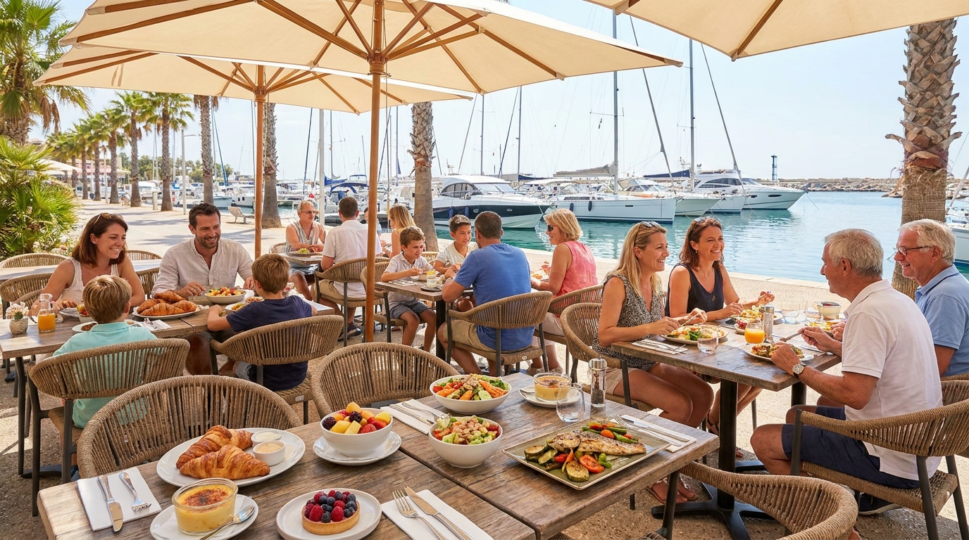découvrez marina plage à vitrolles : des repas gourmands du petit-déjeuner au dîner dans une ambiance chaleureuse et conviviale au bord de l'eau.