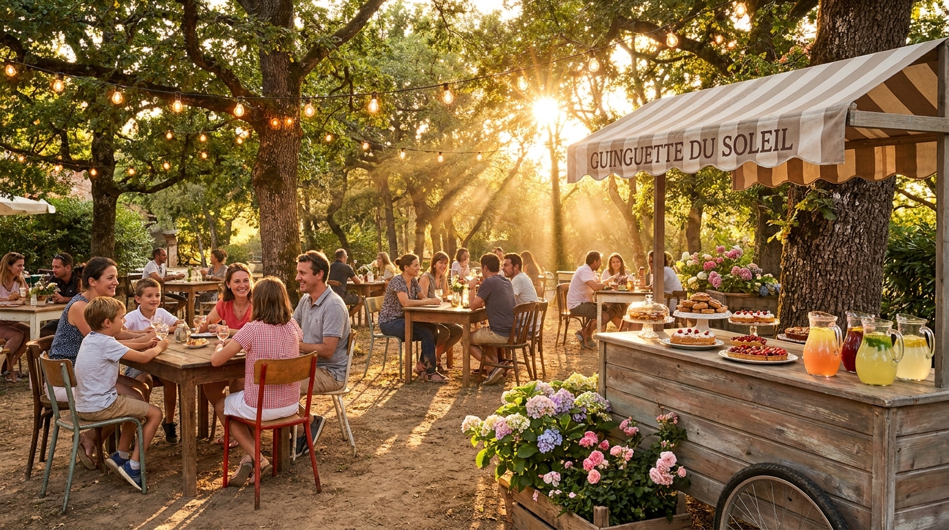 découvrez le nouveau coin guinguette, un cadre idyllique où se mêlent détente et gourmandise pour des moments inoubliables en famille ou entre amis.