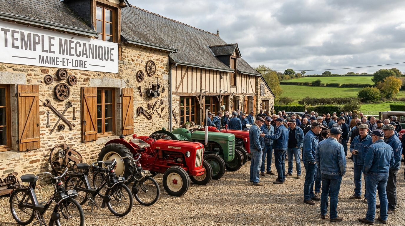 découvrez un restaurant unique du maine-et-loire qui se métamorphose en temple de la mécanique le temps d'un dimanche, célébrant la passion du solex au tracteur dans une ambiance conviviale et originale.