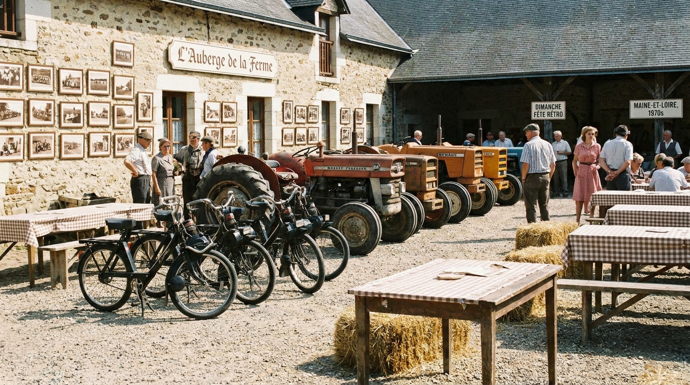 découvrez un restaurant unique dans le maine-et-loire qui se métamorphose en temple de la mécanique le temps d'un dimanche, célébrant le solex et le tracteur dans une ambiance conviviale et passionnée.