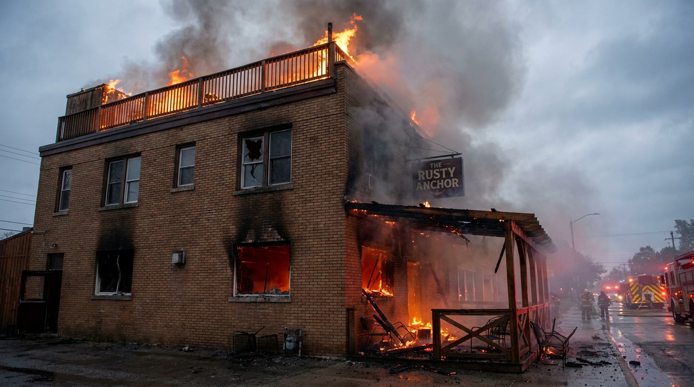 un incendie dévastateur a ravagé la toiture et le patio d'un bar voisin, laissant des traces de fumée inquiétantes et causant des dégâts importants.