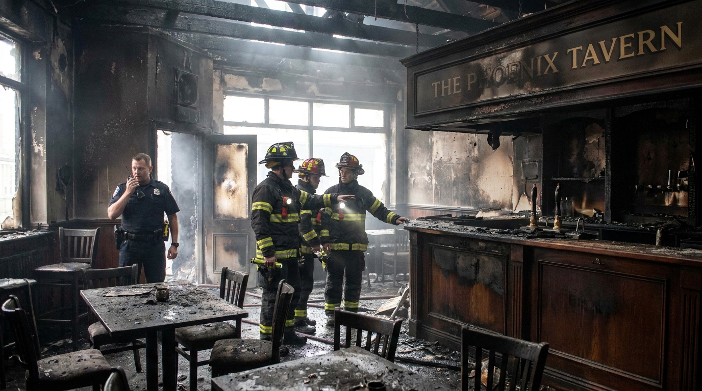 un incendie dévastateur dans un bar voisin cause d'importants dégâts à la toiture et au patio, laissant des traces de fumée inquiétantes.