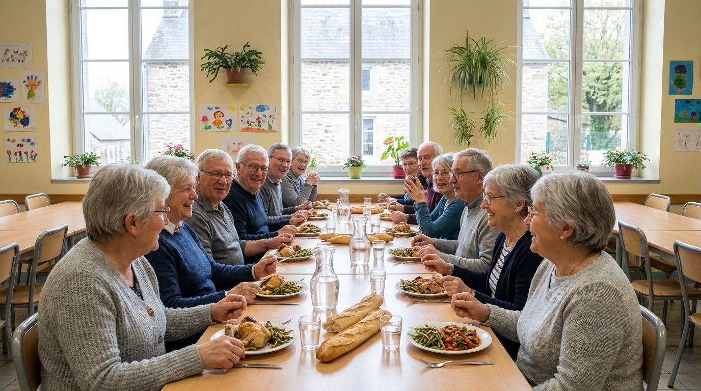 en loire-atlantique, douze aînés se retrouvent pour un déjeuner convivial au restaurant scolaire de la commune, renforçant les liens intergénérationnels dans une ambiance chaleureuse.