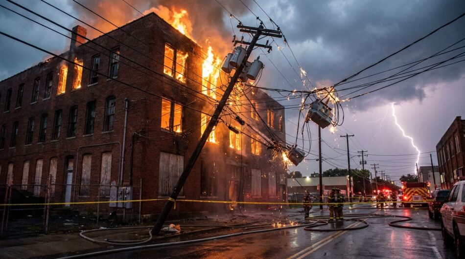 un violent orage provoque un incendie dans un bâtiment suite à un éclair, obligeant deux restaurateurs à interrompre temporairement leur activité.