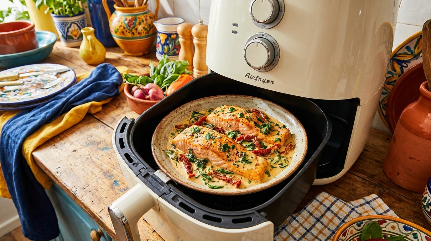 découvrez une recette gourmande de saumon façon toscane cuite à l’airfryer, facile et rapide, idéale pour régaler votre famille pendant les vacances.