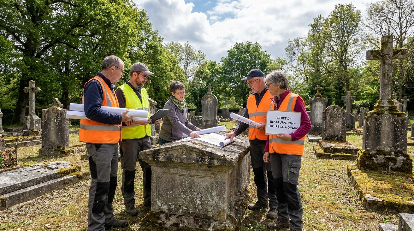 à thoiré-sur-dinan, des jeunes engagés restaurent avec respect huit tombes de soldats poilus, honorant ainsi la mémoire des héros de la grande guerre.