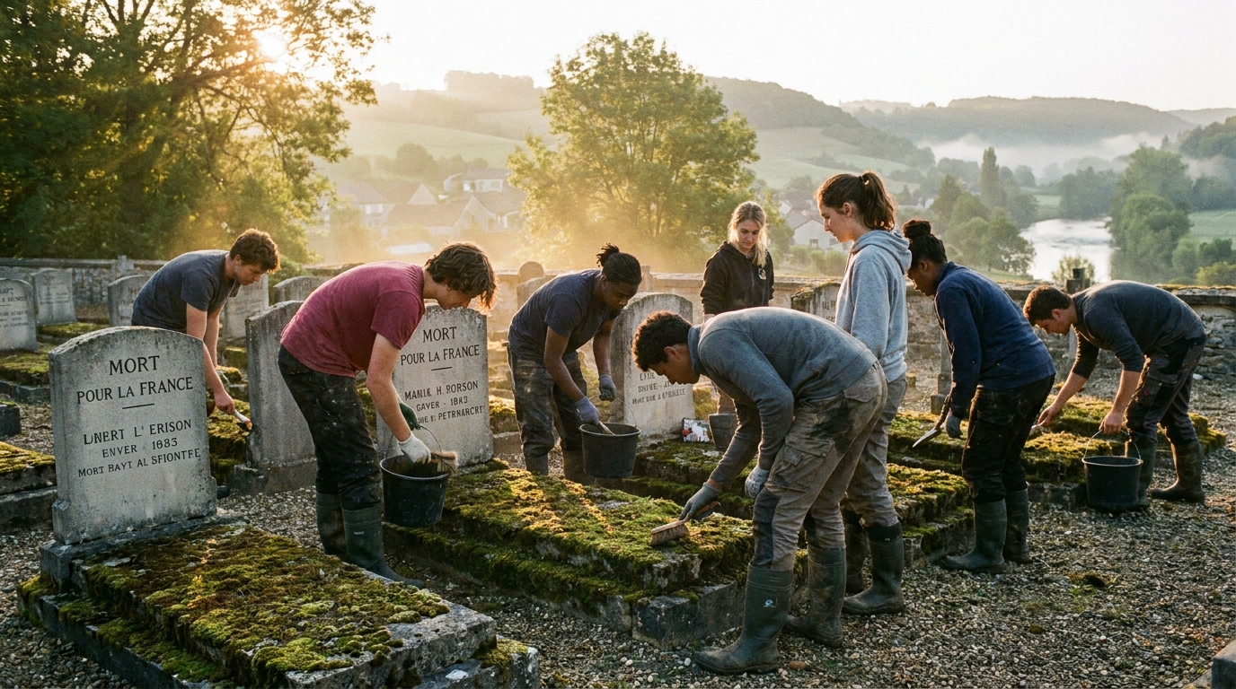 à thoiré-sur-dinan, des jeunes passionnés s'engagent à restaurer huit tombes de soldats poilus, honorant la mémoire des héros de la première guerre mondiale.