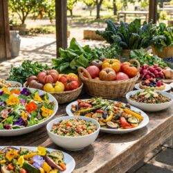 découvrez un restaurant estival 100 % végétal qui mise sur une cuisine locale savoureuse, élaborée exclusivement avec des ingrédients frais directement issus de la ferme.