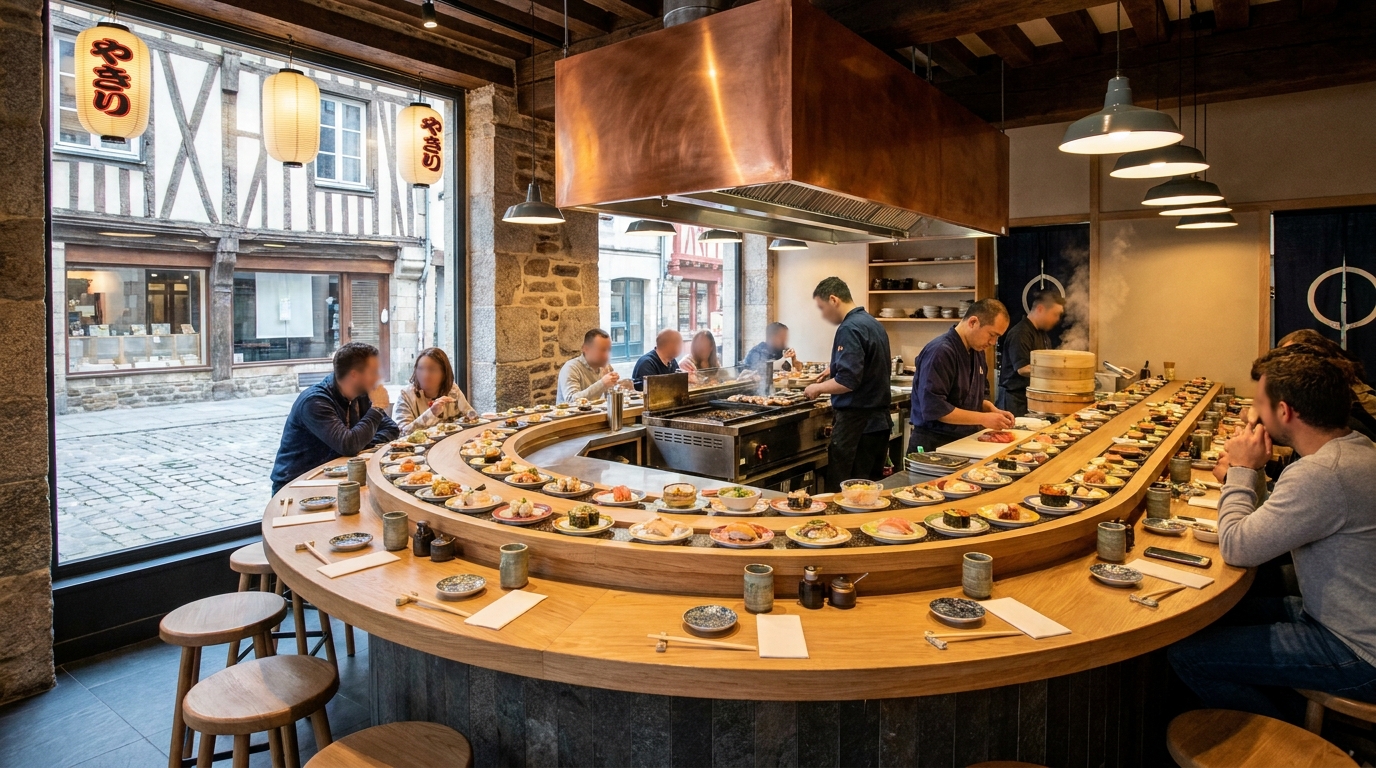 découvrez à rennes la métamorphose de l'ancien magasin de tissus « toto » en un restaurant japonais innovant avec un comptoir tournant, alliant tradition et modernité pour une expérience culinaire unique.