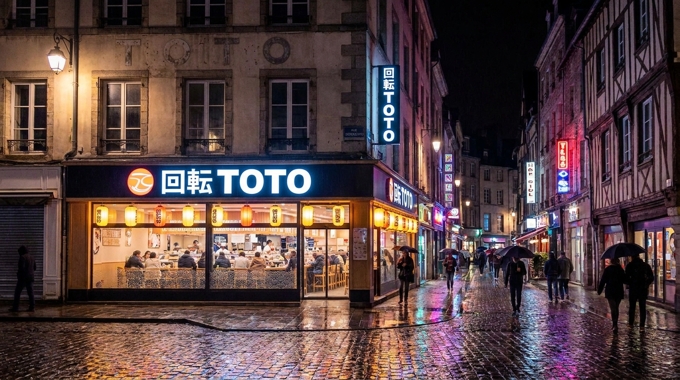 à rennes, l'ancien magasin de tissus « toto » devient un restaurant japonais innovant avec un comptoir tournant, offrant une expérience culinaire unique alliant tradition et modernité.
