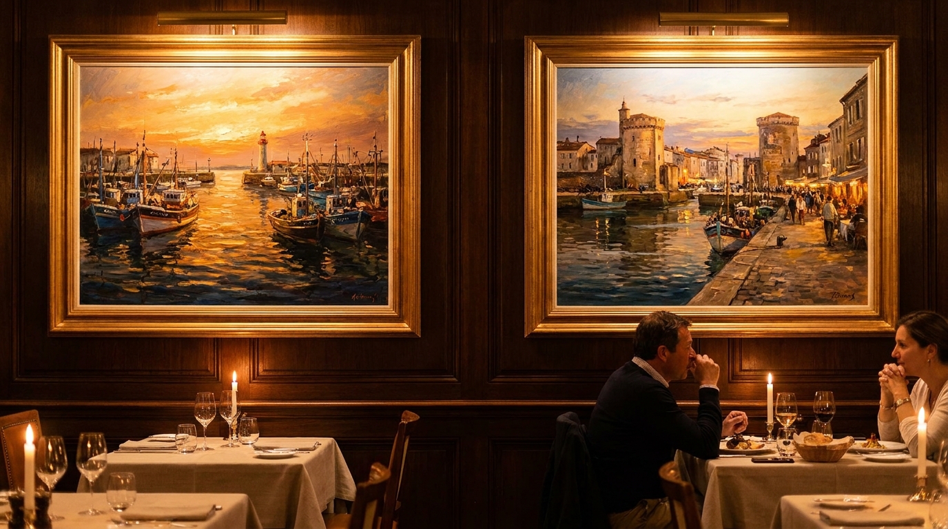 découvrez l'exposition unique d'une artiste à l'île-de-ré, où ses toiles prennent vie dans un restaurant gastronomique, offrant un voyage pictural alliant art et saveurs.