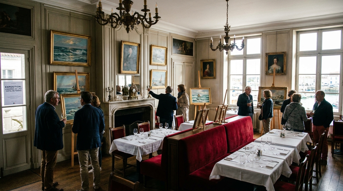 découvrez l'exposition unique d'une artiste à l'île-de-ré, où ses toiles sont présentées dans un restaurant gastronomique, offrant un véritable voyage pictural alliant art et saveurs.