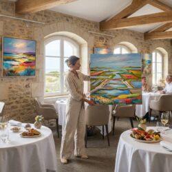 découvrez l'exposition unique d'une artiste à l'île-de-ré, où ses toiles s'invitent dans un restaurant gastronomique pour un voyage pictural alliant saveurs et couleurs.