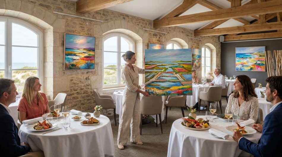 découvrez l'exposition unique d'une artiste à l'île-de-ré, où ses toiles s'invitent dans un restaurant gastronomique pour un voyage pictural alliant saveurs et couleurs.