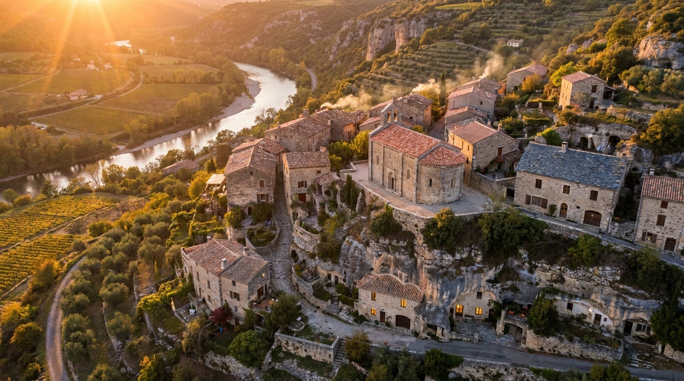 explorez un charmant village médiéval en ardèche, alliant une chapelle restaurée pleine d'histoire et des caves mystérieuses à découvrir.