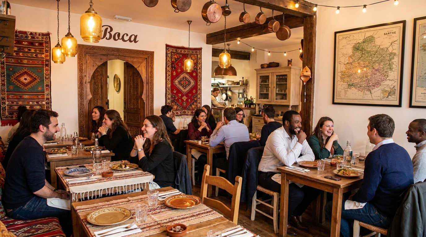 découvrez boca, un lieu unique à pruillé-l'éguillé où restaurant, bar, salon de thé et épicerie fine s'unissent pour redonner vie au cœur commerçant du village.
