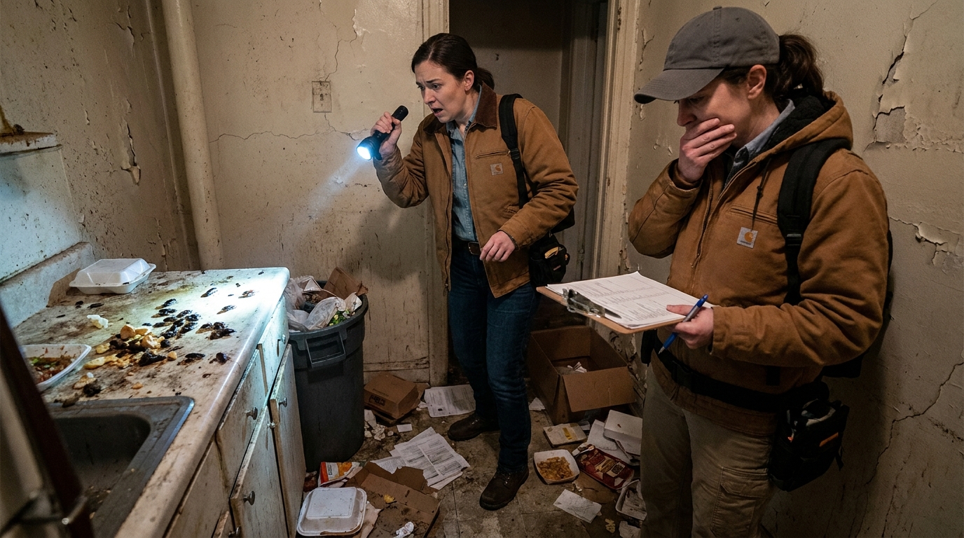 découvrez comment des inspecteurs font face à des problèmes d'hygiène inattendus, entre cafards et autres surprises, lors de leurs investigations dans ce lieu atypique.