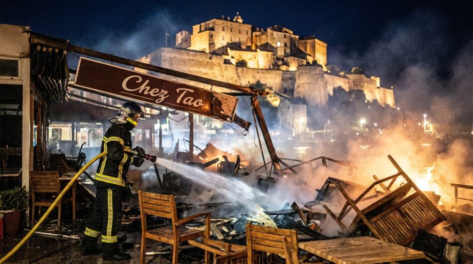 à calvi, une terrasse de restaurant a été gravement endommagée après la chute de débris provenant d'un feu d'artifice, provoquant inquiétude et dégâts matériels.