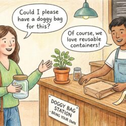 depuis 2021, la loi oblige les restaurants à proposer un doggy bag gratuitement pour réduire le gaspillage alimentaire, sous peine d'amende en cas de non-respect.