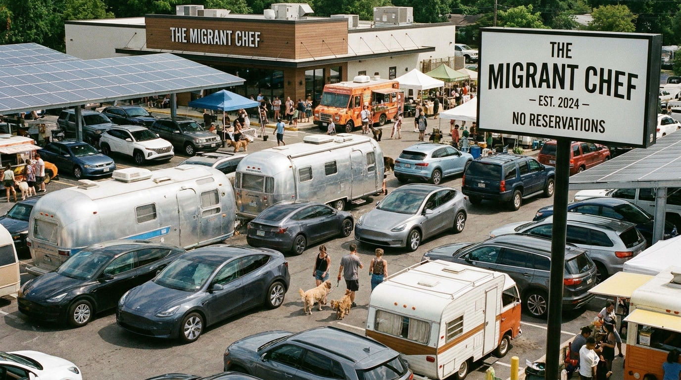 des caravanes envahissent le parking d’un restaurant, contraignant l’annulation de la fête programmée, perturbant ainsi l’événement attendu.