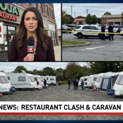 des caravanes occupent le parking d’un restaurant, obligeant à annuler la fête prévue, causant surprise et désagrément parmi les organisateurs et invités.