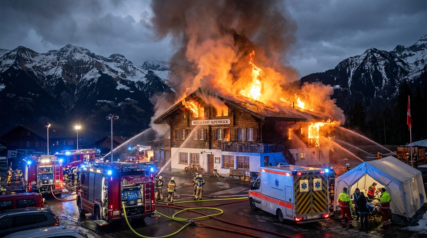 un incendie dévastateur dans un restaurant en suisse laisse cinq personnes portées disparues. les autorités ont lancé une enquête pour déterminer les causes de ce drame.