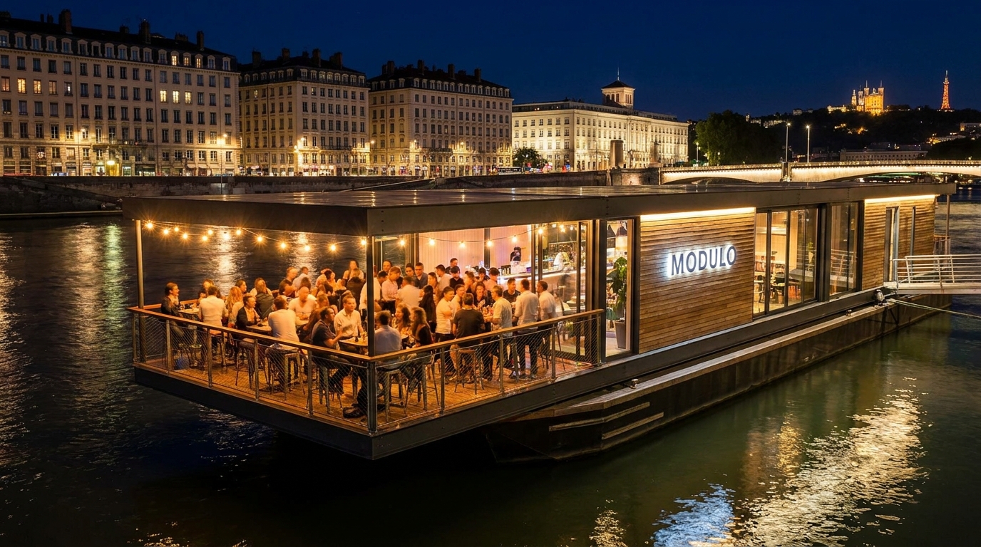 découvrez modulo, le barge incontournable de lyon 6e, un lieu unique sur le rhône alliant convivialité, détente et vues imprenables. venez vivre une expérience inoubliable au cœur de la ville.