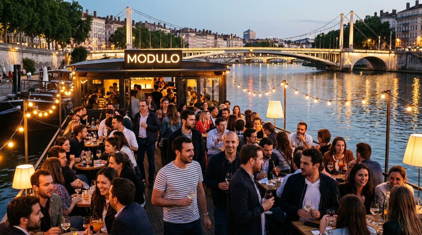 découvrez modulo, l'incontournable barge située sur le rhône dans le 6e arrondissement de lyon, un lieu unique pour profiter d'une ambiance conviviale au bord de l'eau.