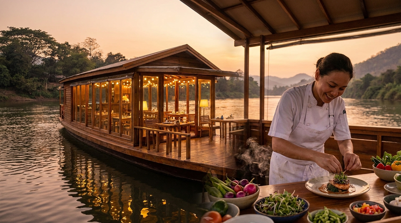 découvrez "mon restaurant, un havre de paix flottant", où la cheffe vous embarque à bord de son bateau restaurant pour une expérience culinaire exceptionnelle, sublimant chaque plat dans un cadre unique sur l'eau.