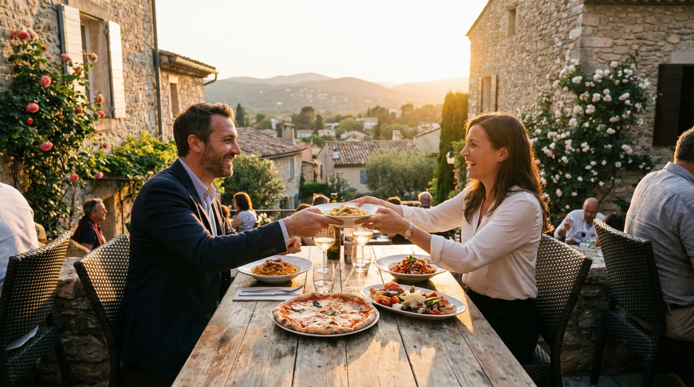 découvrez la rencontre conviviale entre franck dubosc et guy stéphan dans un restaurant italien du sud de la france, et découvrez le prix surprenant de leur repas.