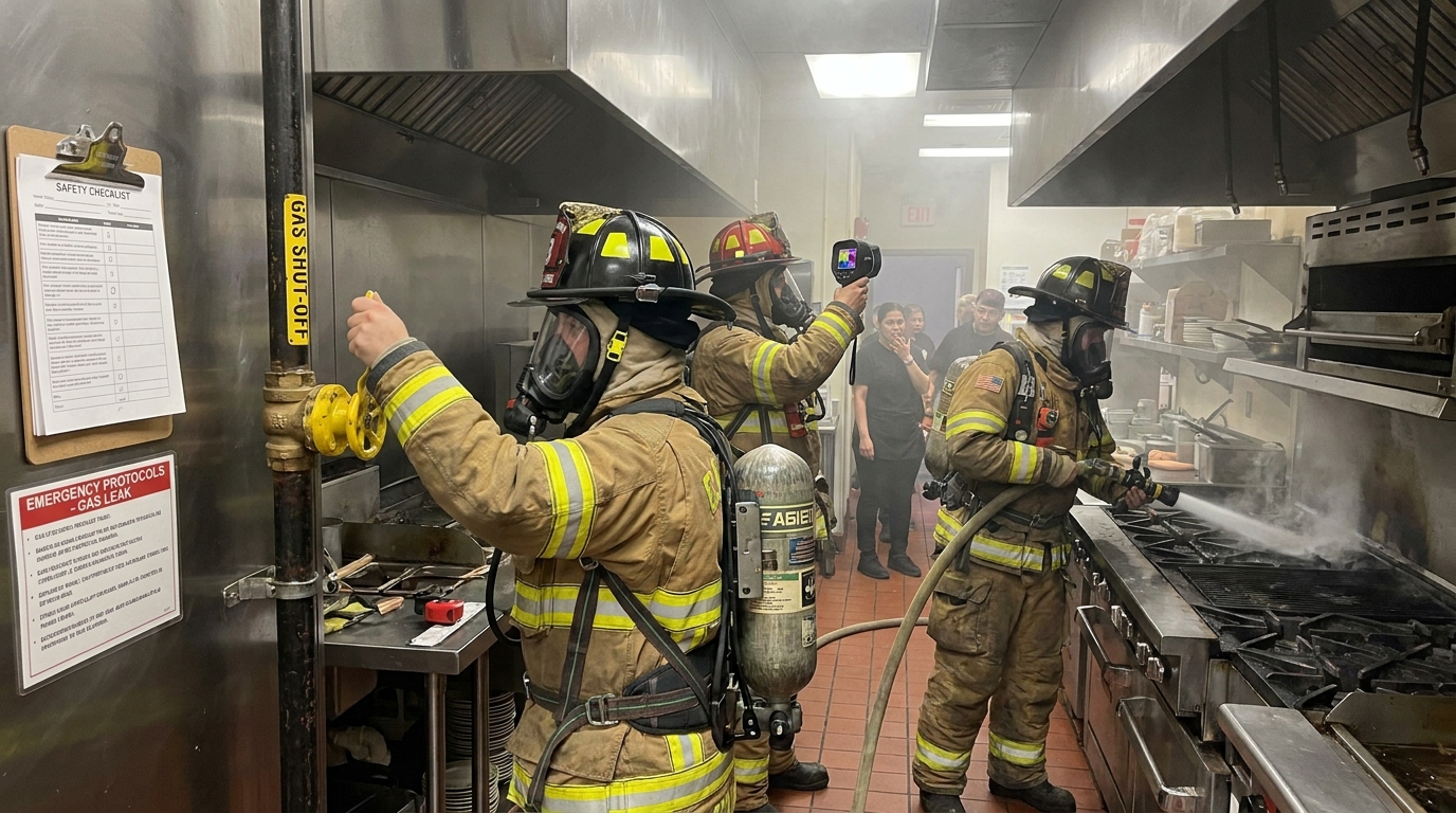un incendie se déclare dans la cuisine d’un restaurant, mettant en danger des bouteilles de gaz stockées à proximité. découvrez les mesures prises pour maîtriser la situation et assurer la sécurité.