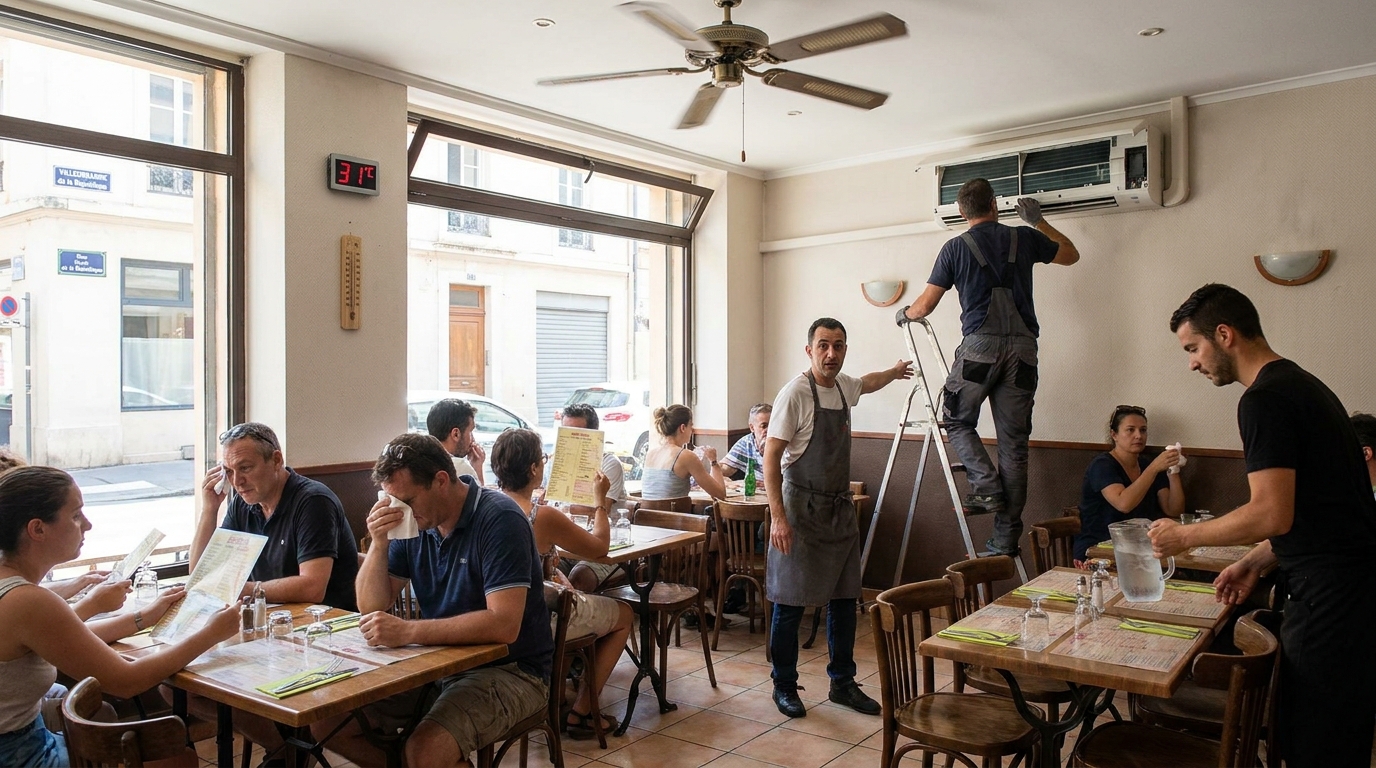 à villeurbanne, un restaurant fait face à des difficultés en raison d'une panne de climatisation, impactant son activité et le confort des clients.