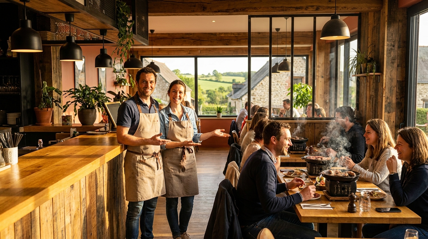 deux amis d’enfance ouvrent un restaurant innovant près du mans, offrant une expérience unique où les clients cuisinent eux-mêmes leur viande.