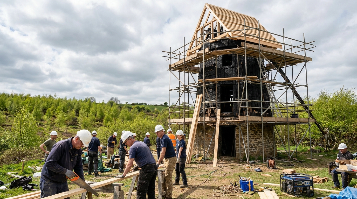 découvrez comment la détermination et la solidarité s'unissent pour restaurer le moulin après l'incendie, une lutte pleine d'espoir et d'engagement.